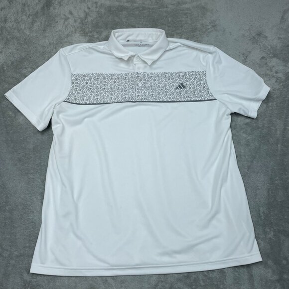 Adidas Mens White Polo Shirt XL Floral Chest Print Short Sleeve a0502 - Picture 1 of 7